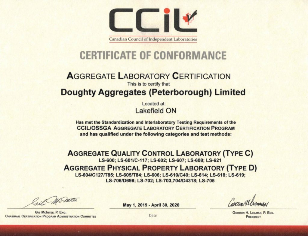 CCIL Certificate of Conformance